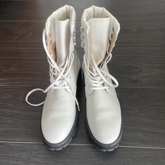 Stuart Weitzman White Pearl Combat Boots - Picture 3 of 7